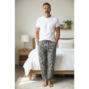 Y2K Eddie Bauer Pajama Pants Men Tall Large Moosehead Olive Green Drawstring PJs